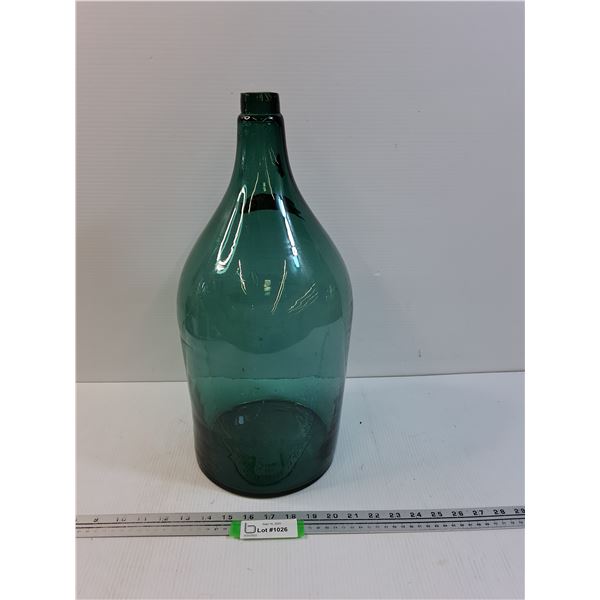 Vintage Green Demijohn Glass Bottle - 19" x 9"