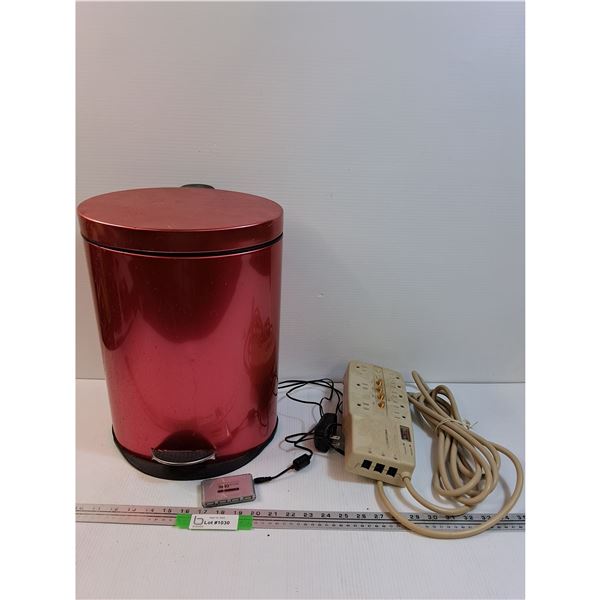 Red Garbage Can, Power Bar, USB Power Supply