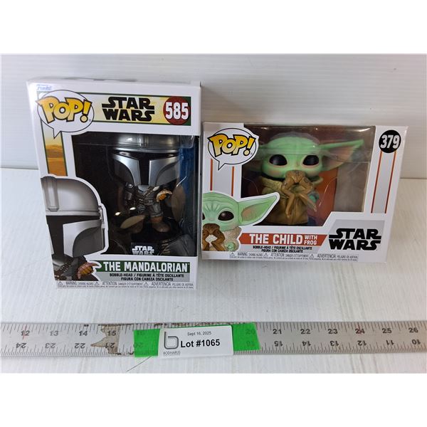 (2) Funko Pop Star Wars Bobble Heads- The Mandalorian & The Child- NIB