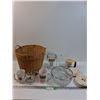 Image 1 : Woven Basket w/Mugs, Glasses, & Bowls