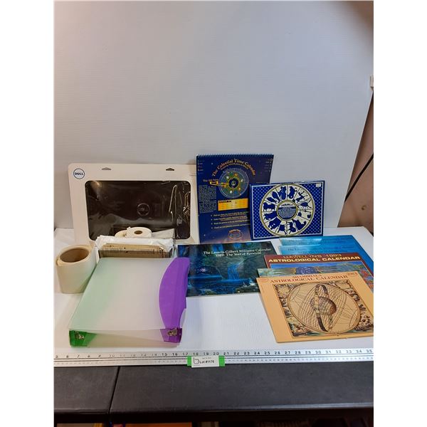 Lot: (2) Binders, Dell Laptop Cover, Astrology Calendars, Misc