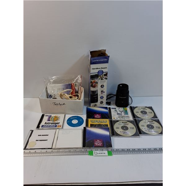 Hamliton Beach Blender (No Cup, Does Power On), (11) CD Rom & Cds (Astrology), Appliance Tester - As