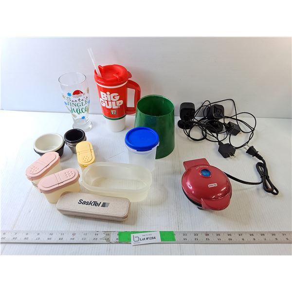 (2) Blink Cameras- Power On, Mini Pizzelle Maker- Powers On, Condiment Containers, Misc.