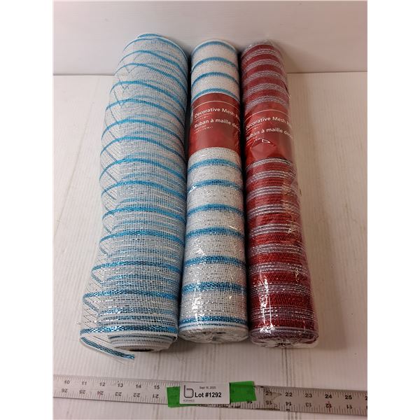 (3) Rolls of Decorative Mesh Ribbon