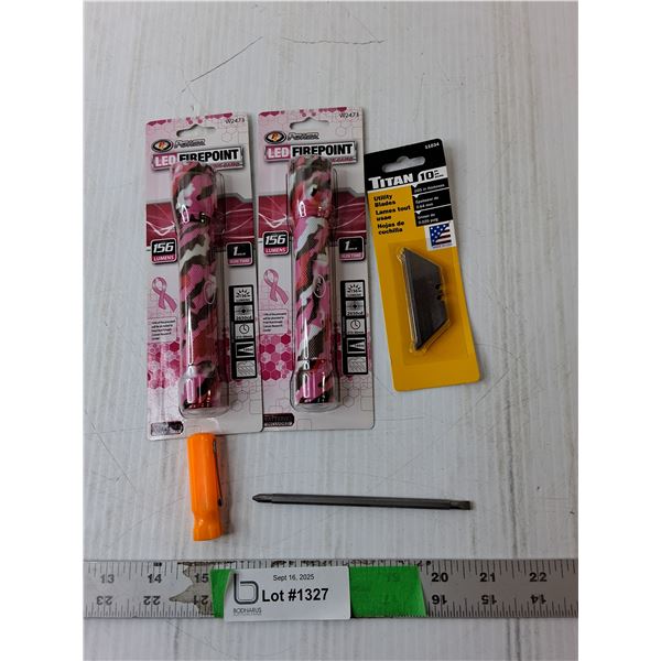 (2) Flashlights, Utility Blades- Sealed, Double Screwdriver