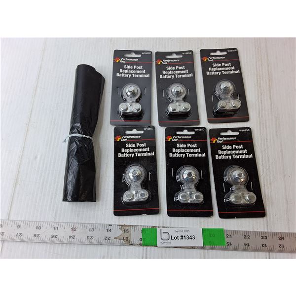 (6) Side Post Replacement Battery Terminals, Garbage Bags
