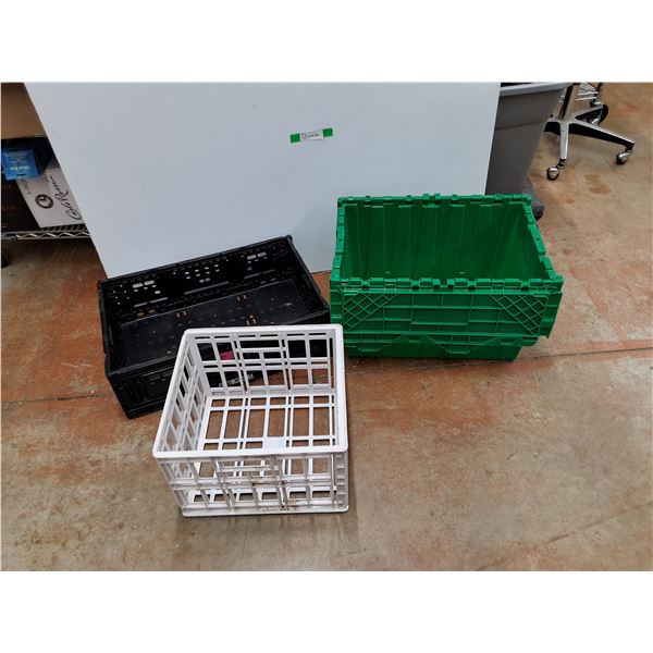 ** Plastic Storage Tote - 22" x 15" x 13", (2) Plastic Crates, Cannot Ship