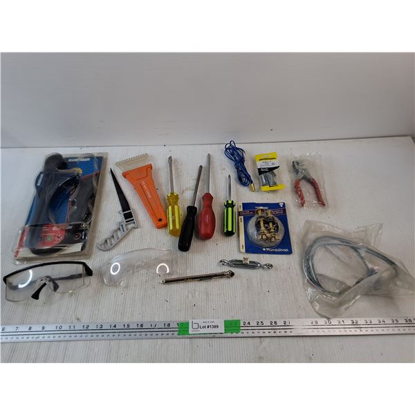 Mastercraft Strap Wrench, Safety Goggles, Screwdrivers, Hole Saw, Tire Pressure Gauge, Hole Punch