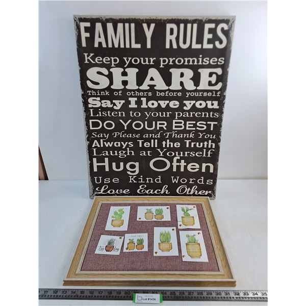 Canvas "Family Rules" Wall Art - 28" x 22", Framed Bulletin Board 19.5" x 15.5"