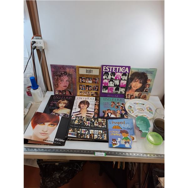 (11) Books (9-Hair Fashion, 2-Potty), Segmented Tray, Plastic Kitchen Items