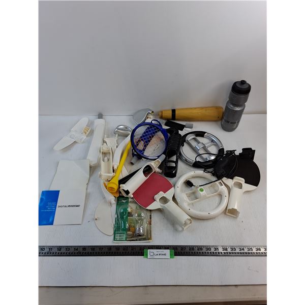 Assorted Wii Sports/Driving Video Game Controllers, Water Bottle