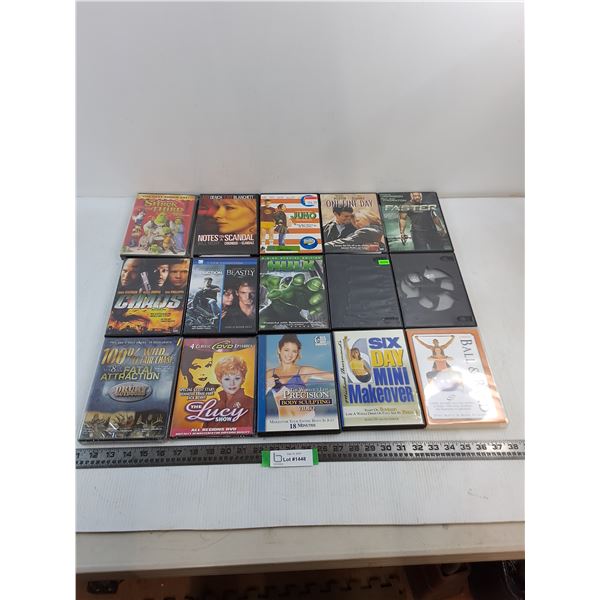 (15) DVD Movies/Workouts (Shrek, Juno, Hulk, 6-Day Makeover)