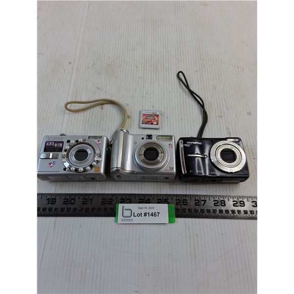 (3) Digital Cameras (Panasonic Lumix, Canon 5.0, Olympus 8.0), Nintendo 3DS "Pokemon Mega Ruby"