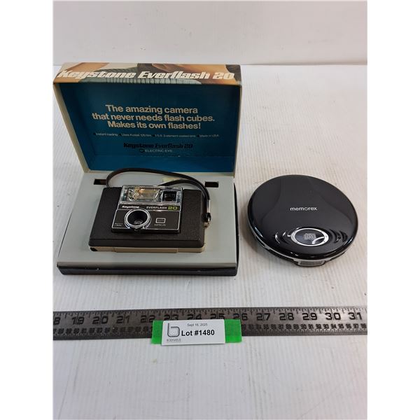 Vintage Keystone Everflash 20 Camera, Memorex Portable CD Player