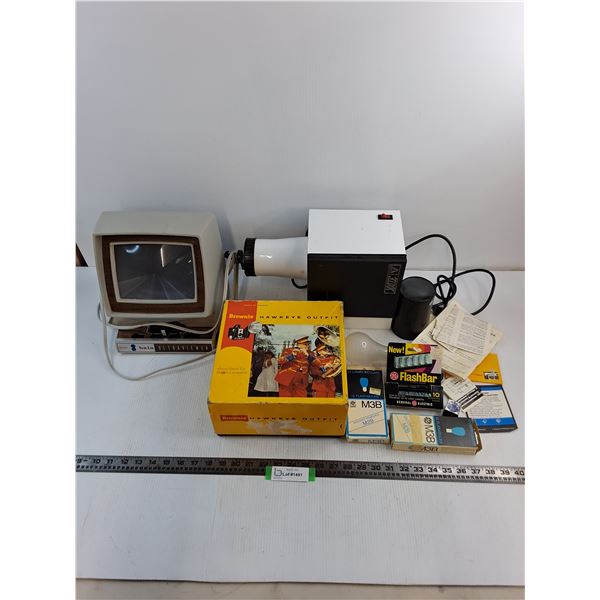 Vintage "As is" A/V (Baia Ultraviewer, Brownie Camera, 300XX Projector), Bulbs/Flashes