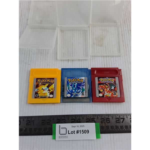 (3) Replica Pokemon Nintendo Gameboy Cartridges - As Is, Cannot Authenticate