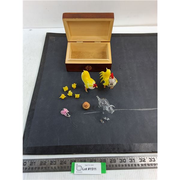 Wooden Jewelry Box, Glass Farm Animal Ornaments, Misc.