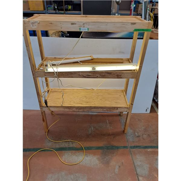 * 3-Tier Wooden Storage Shelf - 49x17x60" - with 2 Tested Flourescent Light Fixtures - Pickup Only