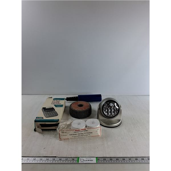 Calculator Printer, Light, Sanding Stone