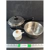 Image 1 : (2)  8" Cooking Pots, Ceramic Sugar Dish with Lid and Spoon