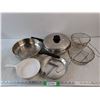 Image 1 : (2) Frying Pans, Ceramic Baking Dish, (2) Strainers