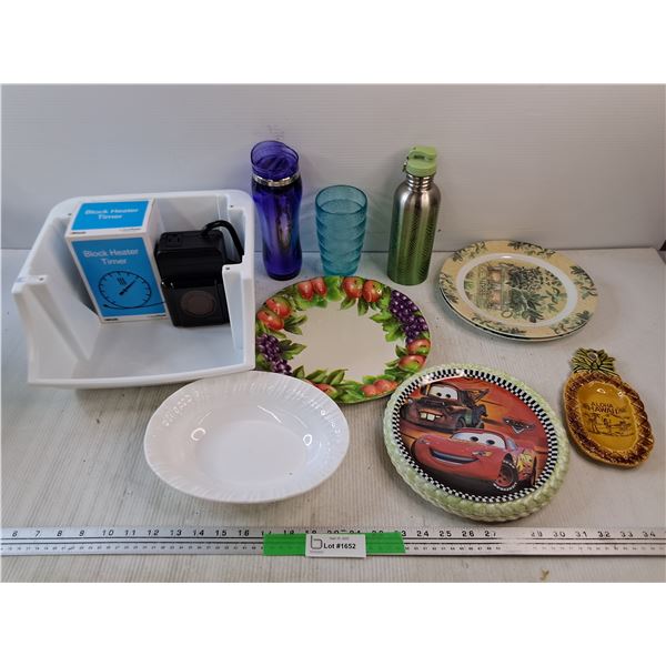 Plastic Dining Plates, Plastic Cup, Block Heater Timer, Water Bottles, Plastic Bin