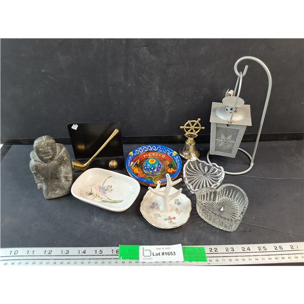 Mexico Ash Tray, Tea Light Candle Holder, Hawaii Bell, Heart Shaped Glass Dishes, Misc