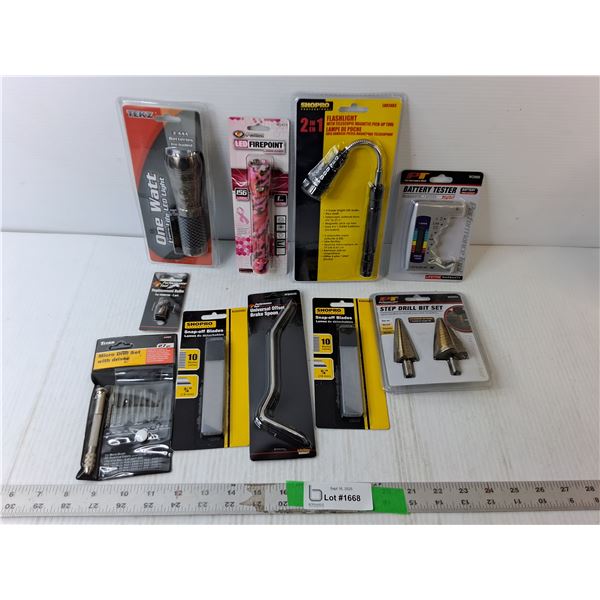 Magnetic Flashlight, Battery Tester, Step Drill Bit Set, Misc. -Sealed