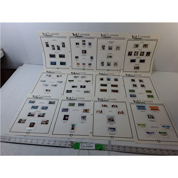 (12) Pages of 1980s/90s Canadian Stamps- WWII, Native Boats, Misc.
