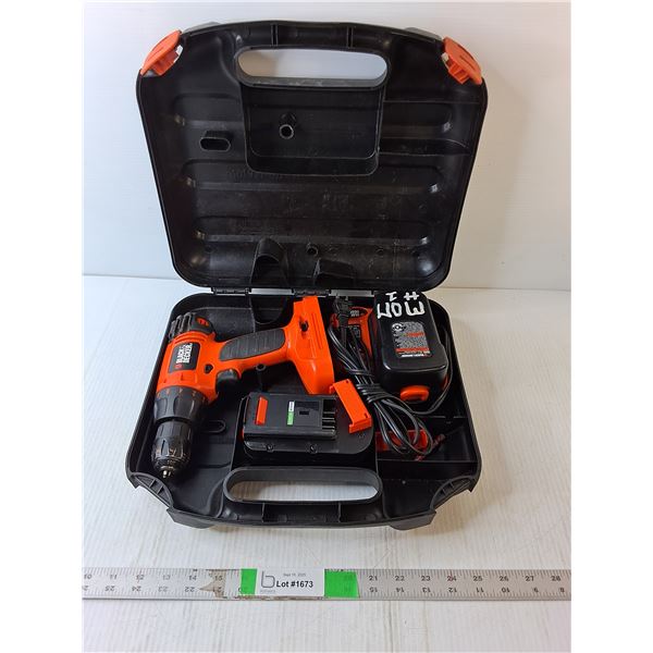 Black & Decker Drill, (2) Batteries, Charger & Case- Powers On