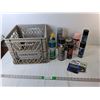 Image 1 : Chemicals Lot- Battery Protector, Paint, Rust Killer, Misc.- Partially Full & Milk Crate 13" x 11",