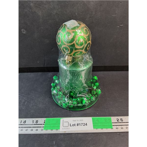 Green Christmas Candle with Bells and Christmas Tree Ornament - Sealed