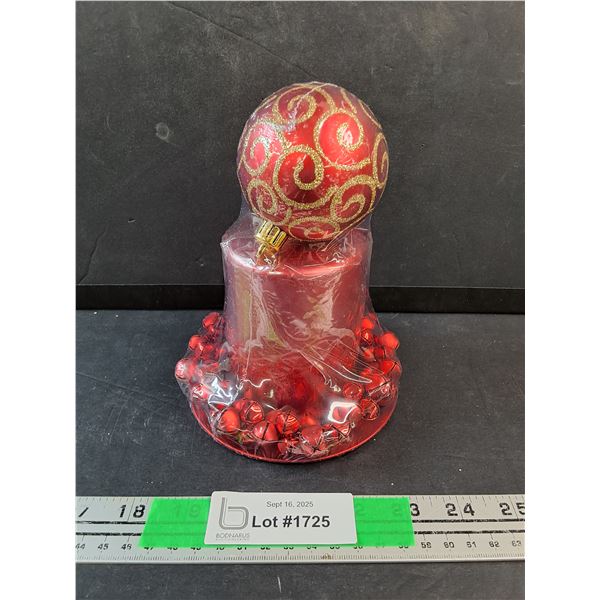 Red Christmas Candle with Bells and Christmas Tree Ornament - Sealed