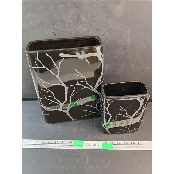 (2) Ceramic Black Plant Holders