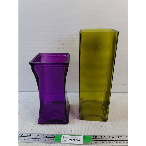 Purple & Olive Glass Vases