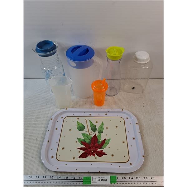 Water Pitchers, Measuring Cup, Water Bottle, Serving Tray 16" x 11"