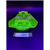 Image 1 : Vintage Uranium Glass Bonbon Floral Etched Pattern Dish - 7" x 5" x 3" (Has Chip on Handle)