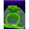 Image 2 : Vintage Uranium Glass Bonbon Floral Etched Pattern Dish - 7" x 5" x 3" (Has Chip on Handle)