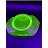 Image 4 : Vintage Uranium Glass Bonbon Floral Etched Pattern Dish - 7" x 5" x 3" (Has Chip on Handle)