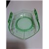 Image 5 : Vintage Uranium Glass Bonbon Floral Etched Pattern Dish - 7" x 5" x 3" (Has Chip on Handle)