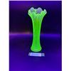 Image 1 : Vintage Uranium Glass Ruffled Edge Vase - 10" Tall