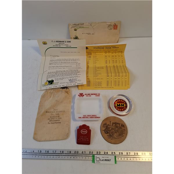 Assorted Vintage Souvenirs (M-H Paper Weight, Bellamy Ash Tray, Coaster, Esso Clip, JD Letter)