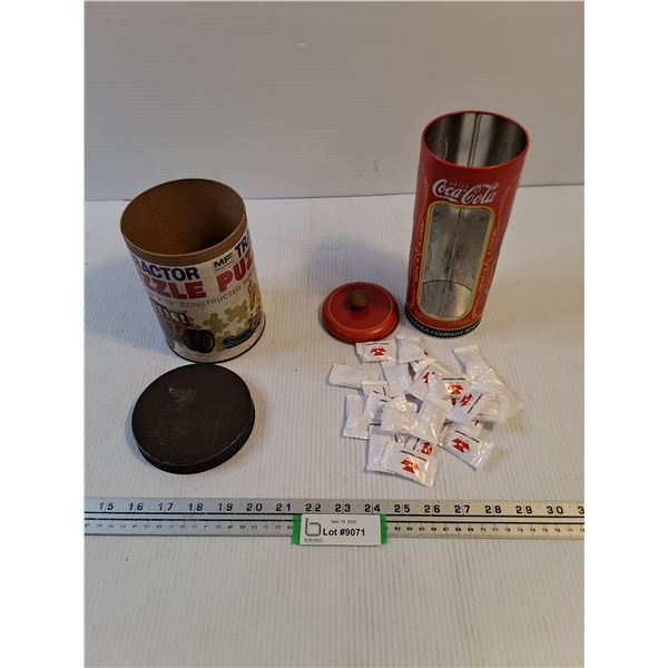Vintage Massey-Ferguson Tractor Puzzle & Hard Candies, Coca-Cola Tin