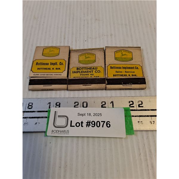 (3) Vintage John Deere "Bottineau Implements" Match Books