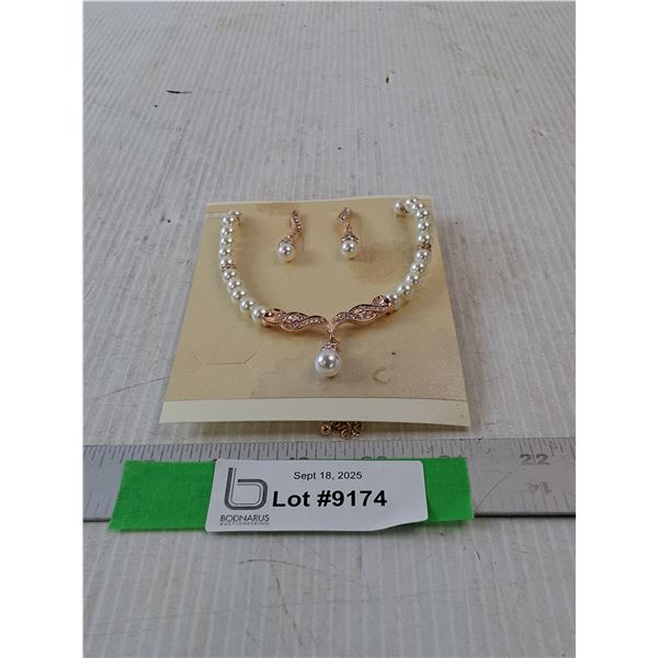 Pearl Necklace & Pierced Earrings