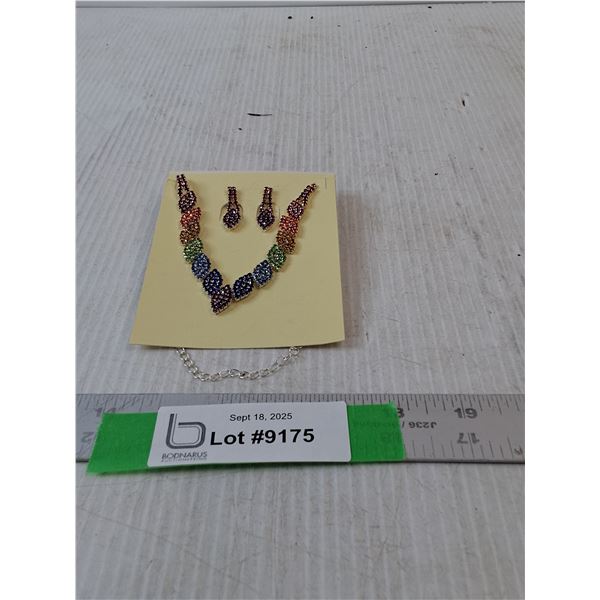 Multicolored Rhinestone Necklace & Earrings