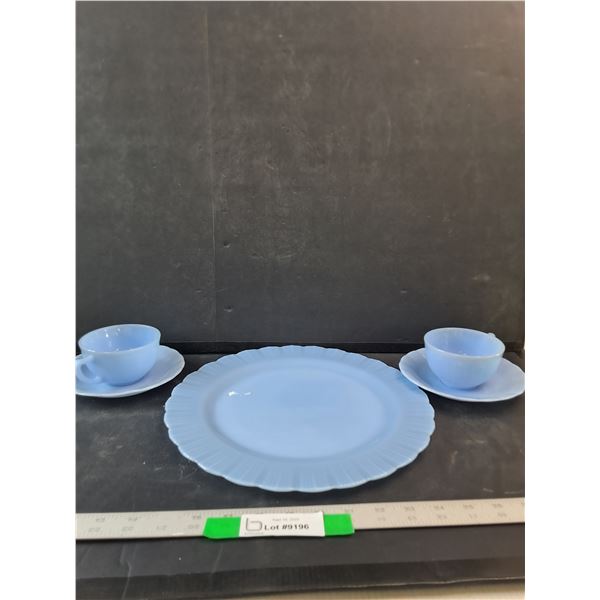 12" Delphite Plate & (2) Cups & Saucers