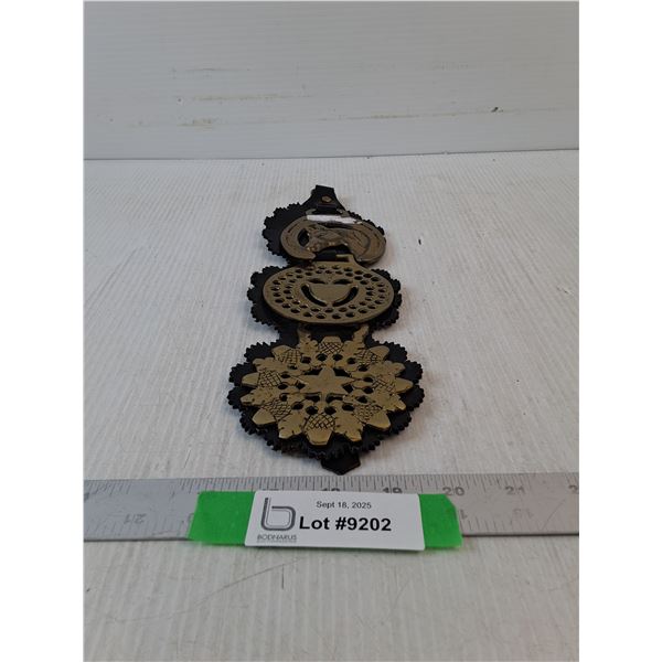 Set Of (3) Horse Brasses On Leather- 12" x 4"