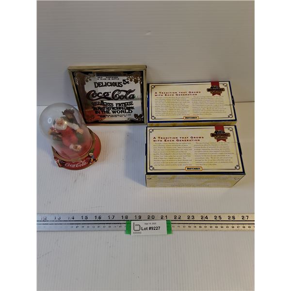 Vintage Coca-Cola Framed Mirror - 6" x 5.5", Santa Claus Table Ornament, Empty Matchbox Boxes
