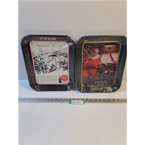 #(2) Metal Coca-Cola Serving Trays - 11" x 13"